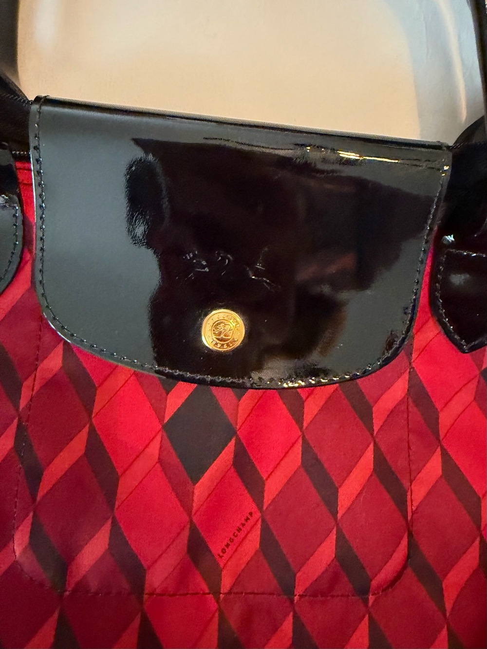 Longchamp Longchamp Le Pliage Limited Red and Black Diamond-Print Tote / New - Picture 5 of 5